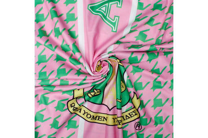 Official Alpha Kappa Alpha Scarf - Luxury Pink & Green Houndstooth Wrap with AKA Shield