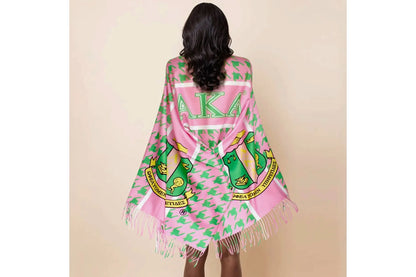 Official Alpha Kappa Alpha Scarf - Luxury Pink & Green Houndstooth Wrap with AKA Shield