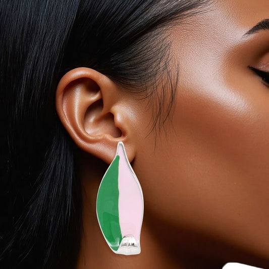 "Pretty in Bloom: Pink & Green Leaf Earrings