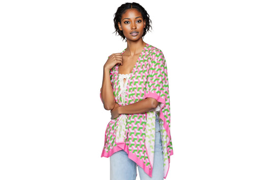 Pink & Green Box Geometric Viscose Ruana - Greek Stylez