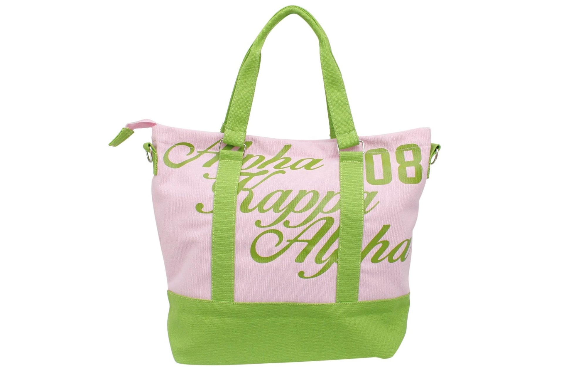 "AKA sorority tote bag featuring Script Greek Letters and a zippered compartment" 