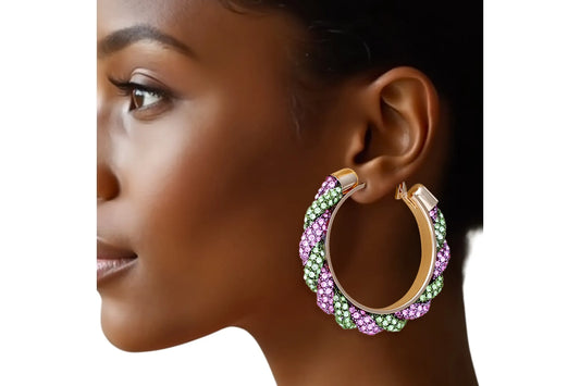 AKA Vibrant Pink Green Twisted Tube Hoop Earrings