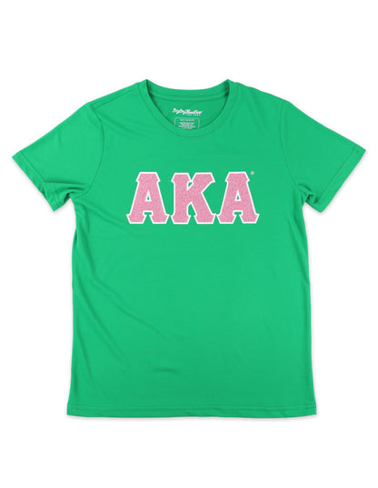 AKA Green Greek Letter Glitter Shirt