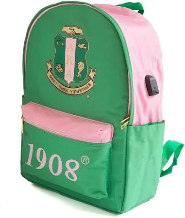 AKA USB Port Backpack with Pink and Green Design