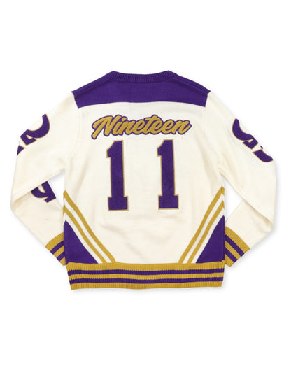 Omega Psi Phi Letterman Sweater | Ivory V-Neck with Embroidery