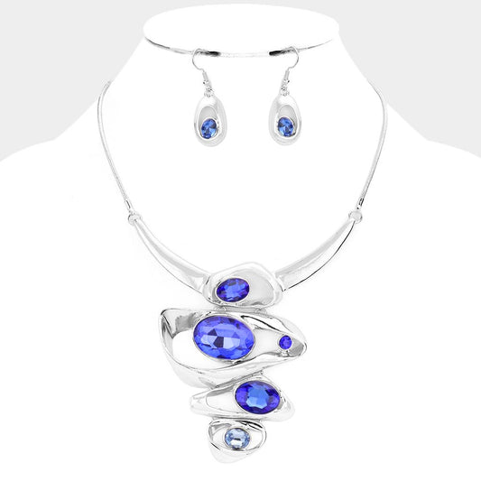 Zeta Phi Beta  Inspired: Blue & White Gem Necklace Set