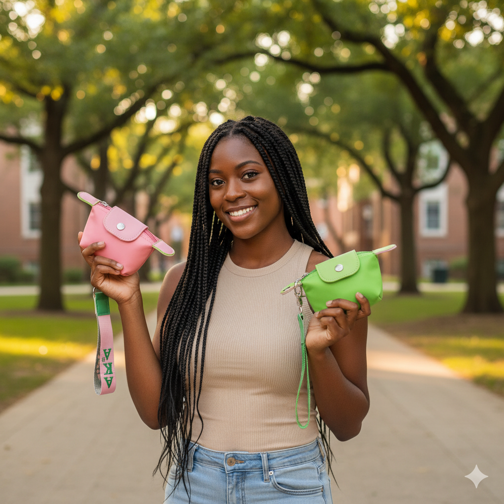 Pink and Green AKA Sorority Nylon Wristlet Mini Pouch for Alpha Kappa Alpha members.