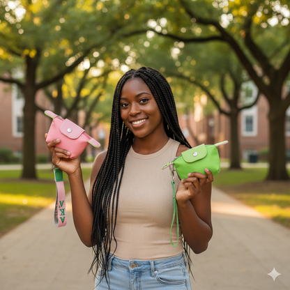 Pink and Green AKA Sorority Nylon Wristlet Mini Pouch for Alpha Kappa Alpha members.