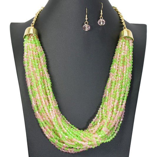 Pink & Green Beaded Necklace Set