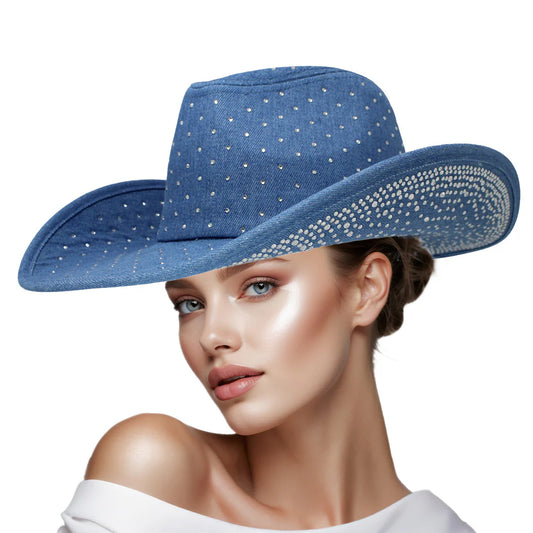 "Women's fashion denim cowboy hat with 23" inner band for comfortable all-day wear" 