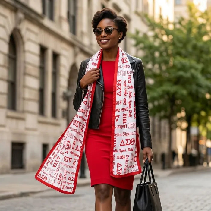 DST Red & White Graphic Long Scarf Wrap