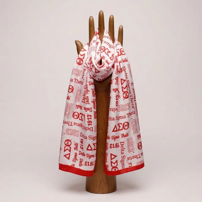DST Red & White Graphic Long Scarf Wrap