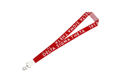 Delta Sigma  Theta  Sorority Lanyard – Stylish Red & White  Canvas Badge Clip with 1913 Embroidery"