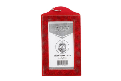 Delta Sigma Theta (DST) Sorority Badge Holder-Red Rhinestones