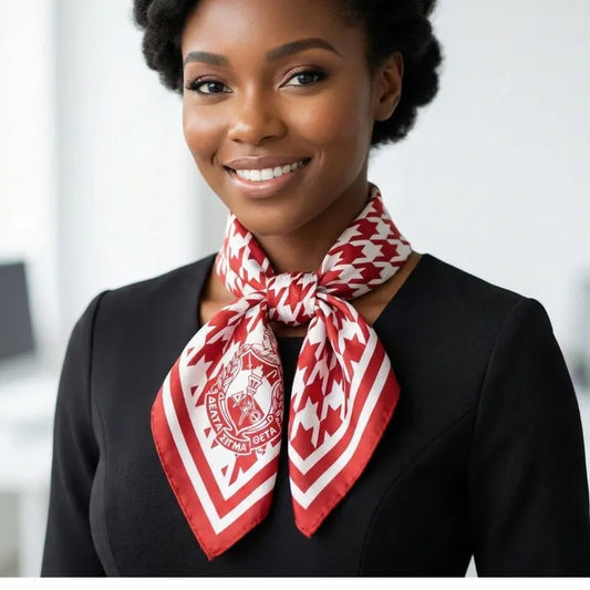 Delta Sigma Theta(DST)  Red & White Houndstooth Silk Scarf