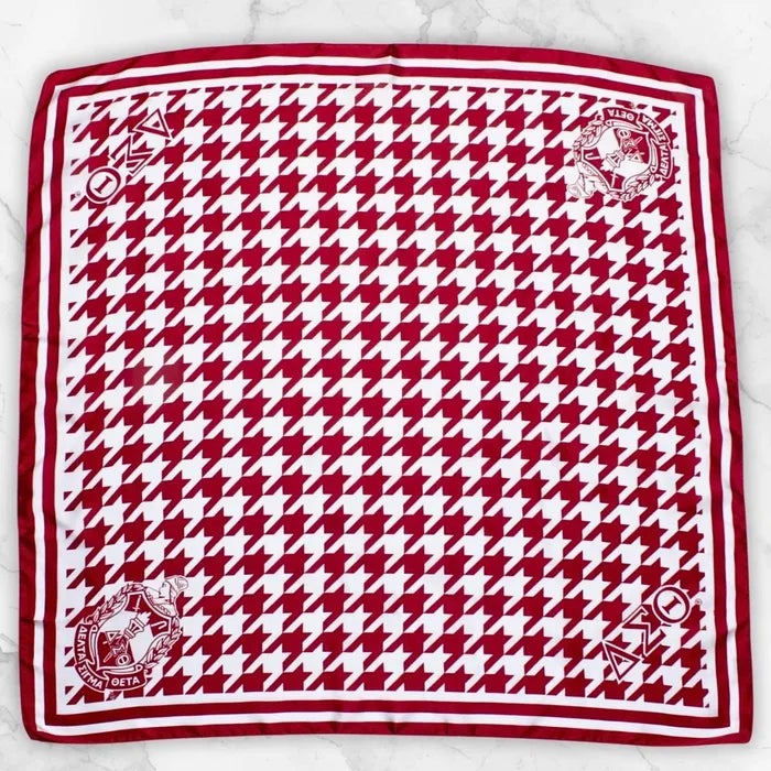 Delta Sigma Theta(DST)  Red & White Houndstooth Silk Scarf