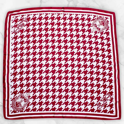 Delta Sigma Theta(DST)  Red & White Houndstooth Silk Scarf