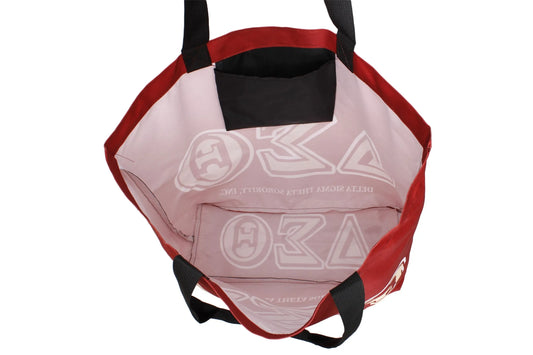 "Delta Sigma Theta (DST) branded tote bag - Durable red shopper with sorority pride design for members"