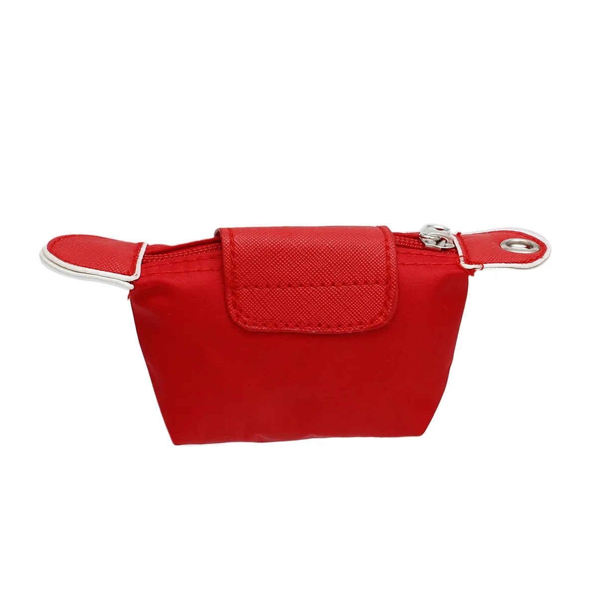 Back view of Red pouch for Delta Sigma Theta featuring silver hardwear. 