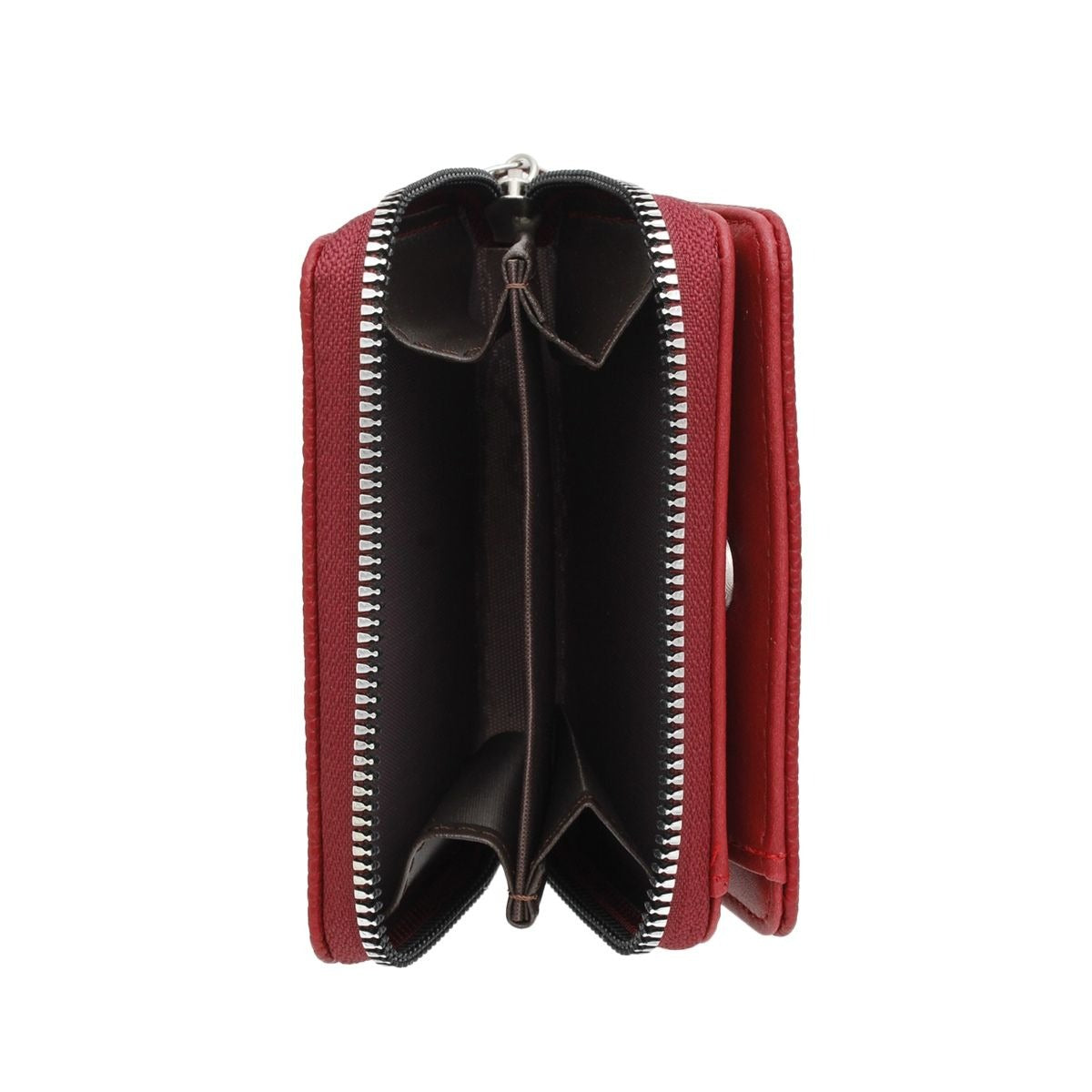 Inner view of Red wallet with a zipper on a white background