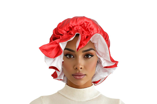 Delta Sigma Theta Red & White Satin Bonnet: Overnight Silk-Lined Hair Protector