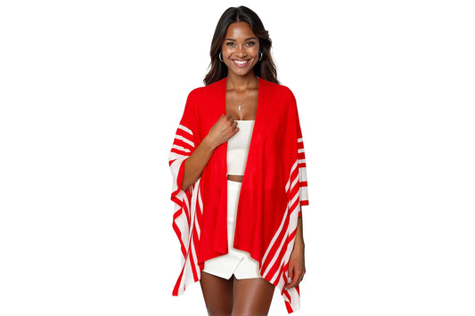 Delta Sigma Theta Inspired: Red & White Stripe Ruana