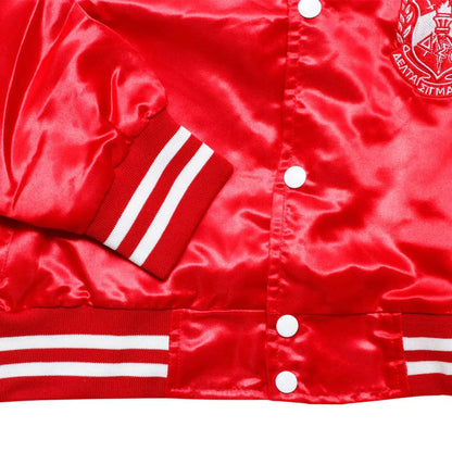 Delta Sigma Theta RED Cropped Satin Varsity Jacket | Sorority