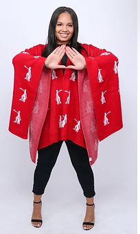 "One-size-fits-all Delta Sigma Theta shrug with empowering Fortitude design, perfect for chapter events and cool weather"