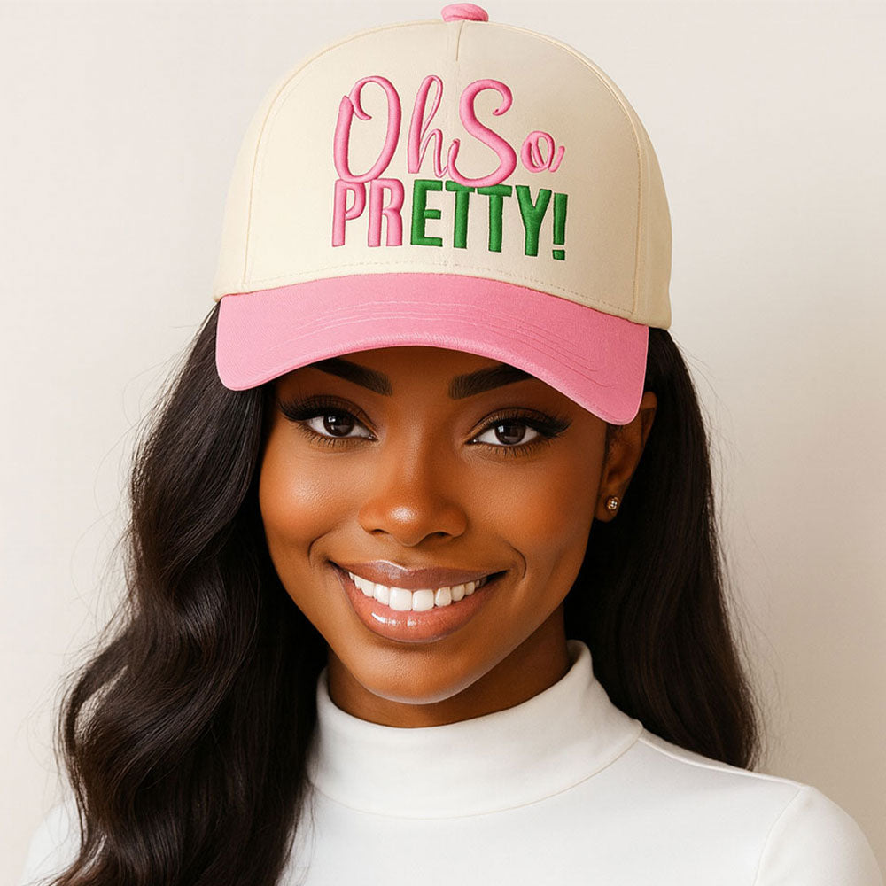 Oh So Pretty Embroidered Cap | Pink & Green Hat for Women