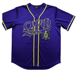 omega psi phi purple & gold baseball jersey