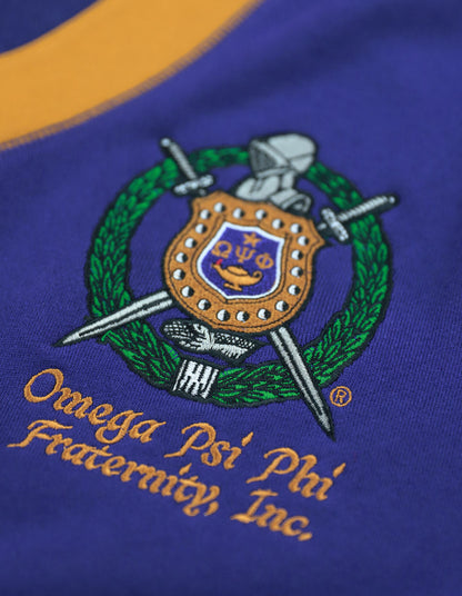 Omega Psi Phi Fraternity Cardigan - Close up of Fraternity Shield