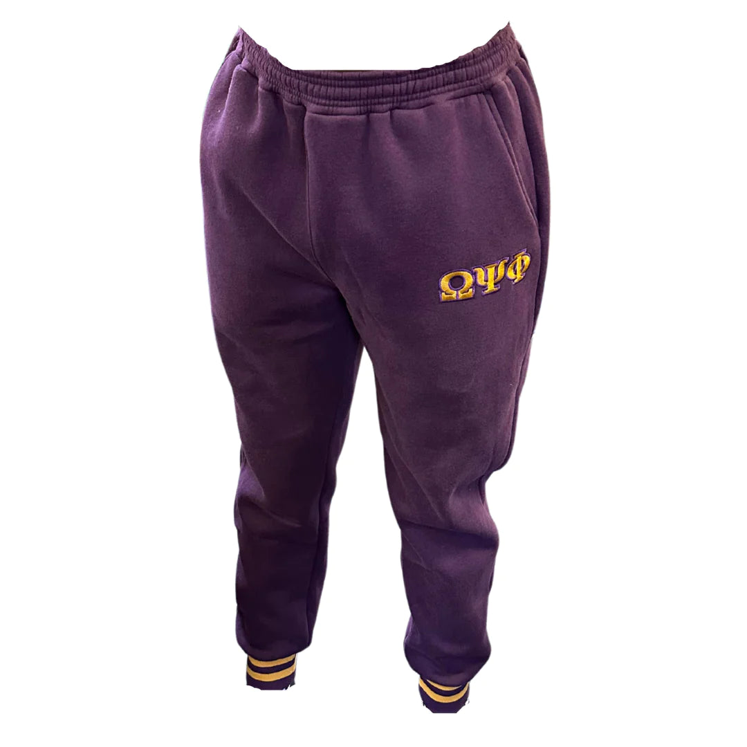 Omega Psi Phi Purple Jogger Sweat Pants with Greek Letters