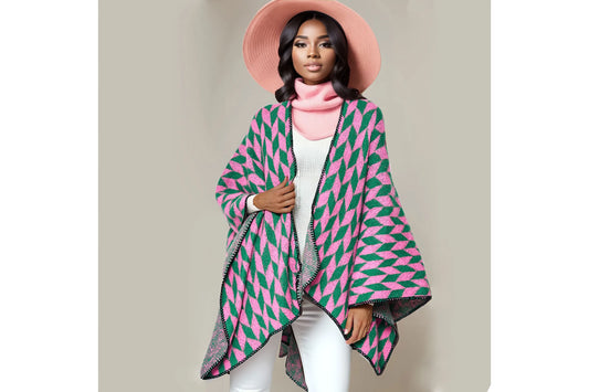 Pink & Green Geometric Print Shawl Wrap