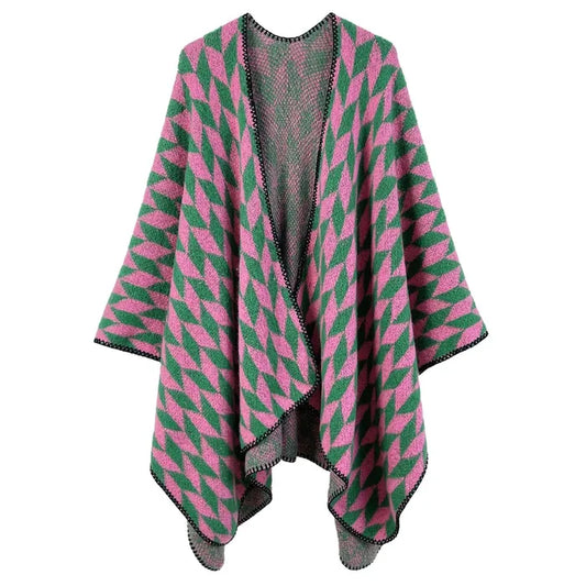 Pink & Green Geometric Print Shawl Wrap
