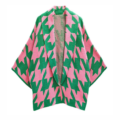 pink_green_houndstooth_knit_cardigan