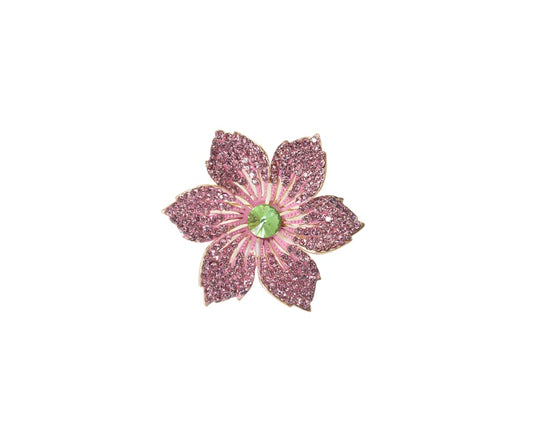 Pink Green Flower Crystal Rhinestone Brooch Pin