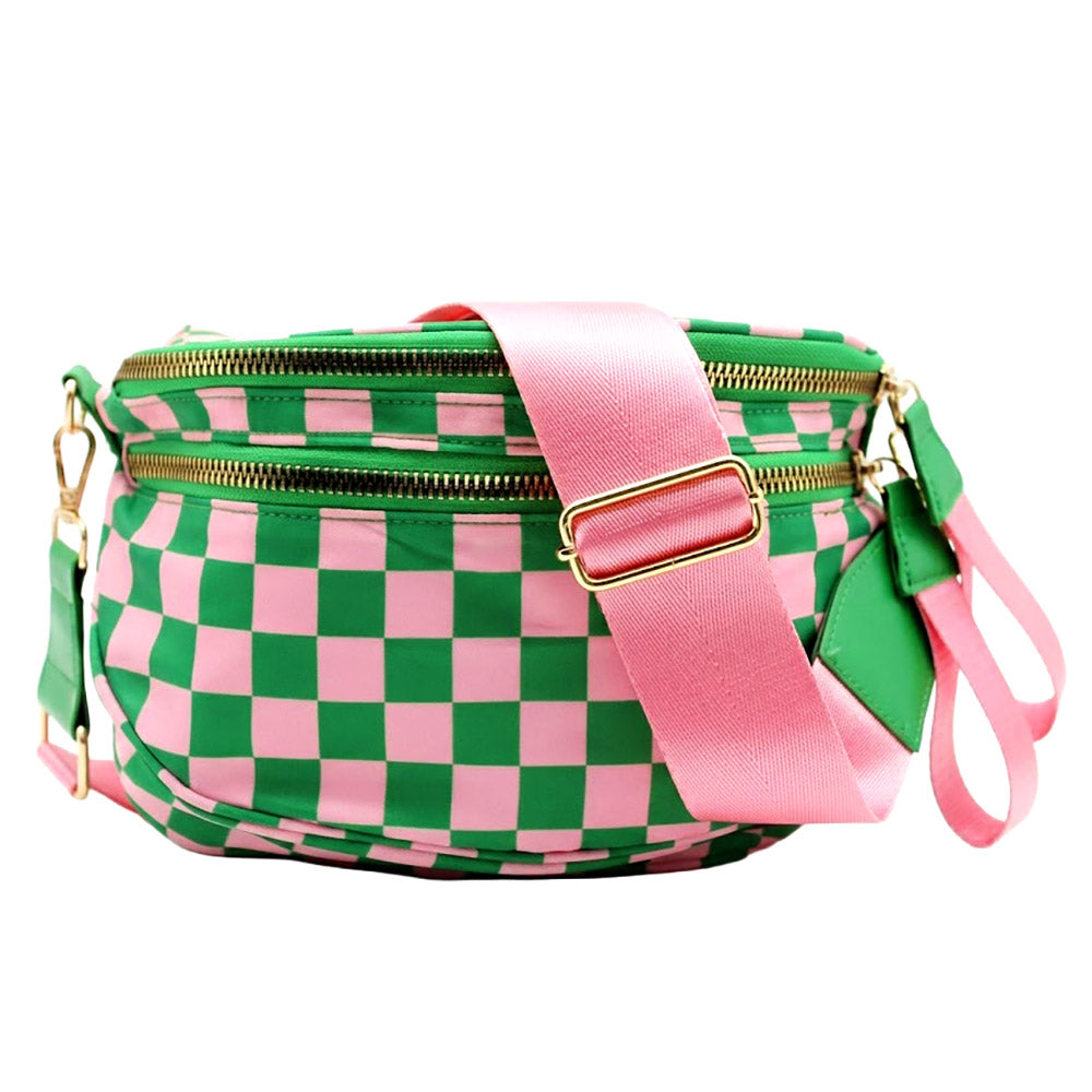 バッグ fuckthatnerdshop Check cross bag greeny Pink & Green Checkered Crossbody Bag – GreekStylez