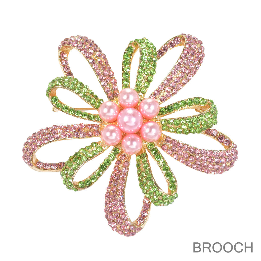 pink and green pearl flower pin