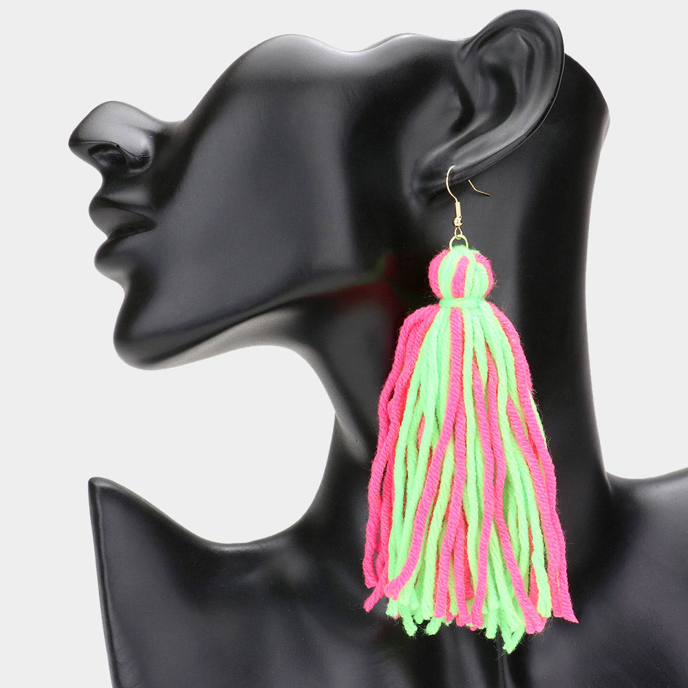 Pink & Green Tassel Earrings