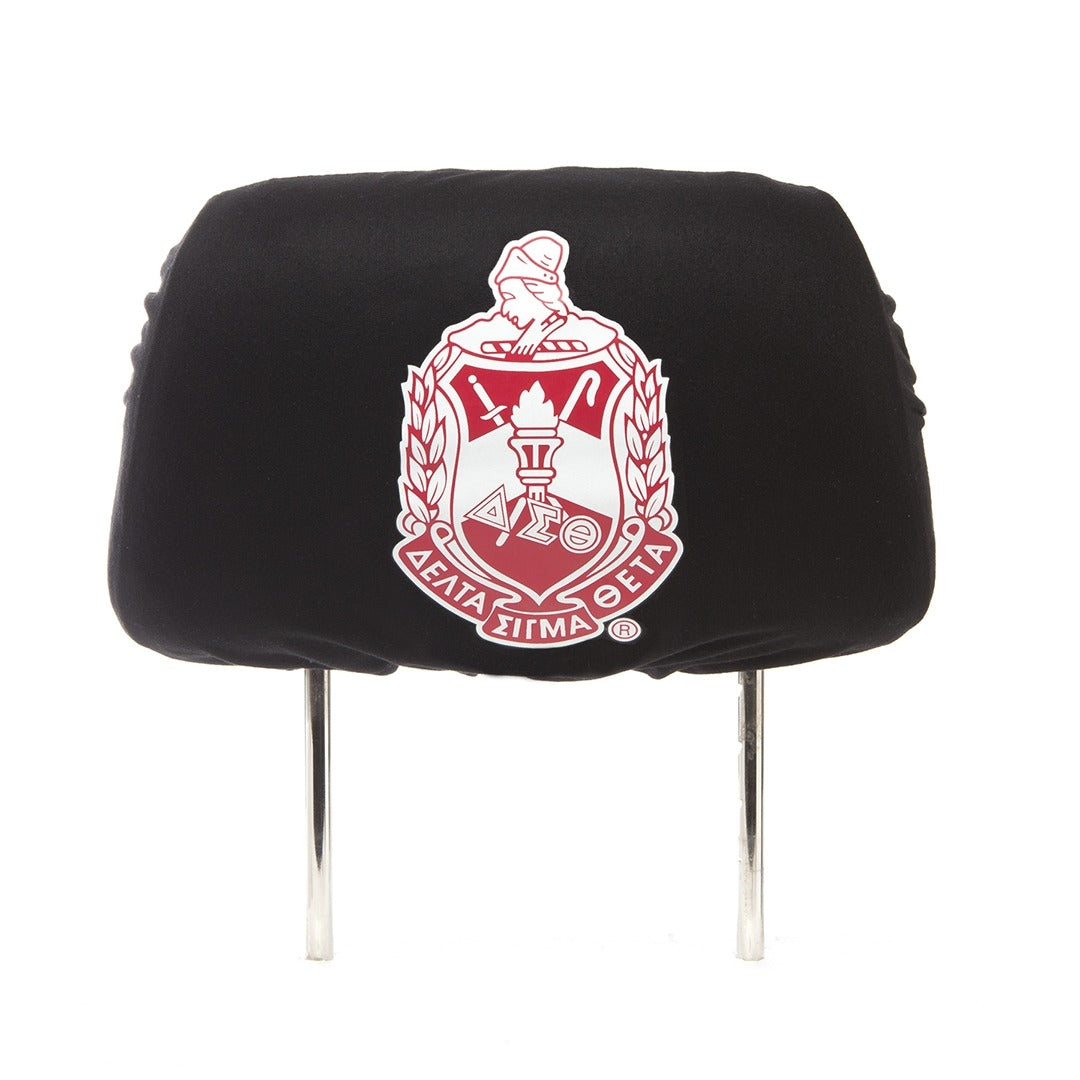 Black Headrest covering with Sorority Crest in the colors of red & white.