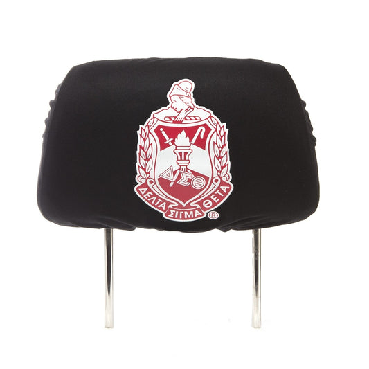Black Headrest covering with Sorority Crest in the colors of red & white.
