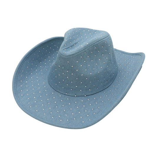 Western themed denim blue rhinestone hat