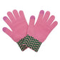 Pink Green Zig Zag Beanie with Pom and Glove Set