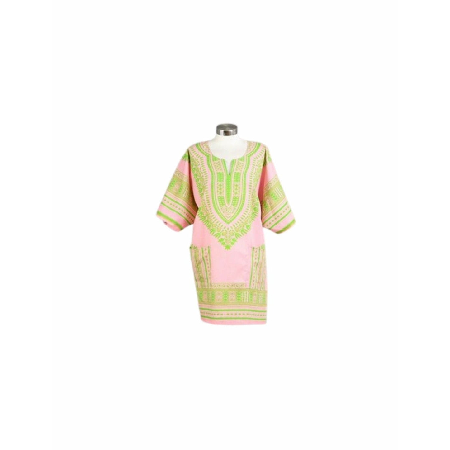 Pink & Green Dashiki Dress Top