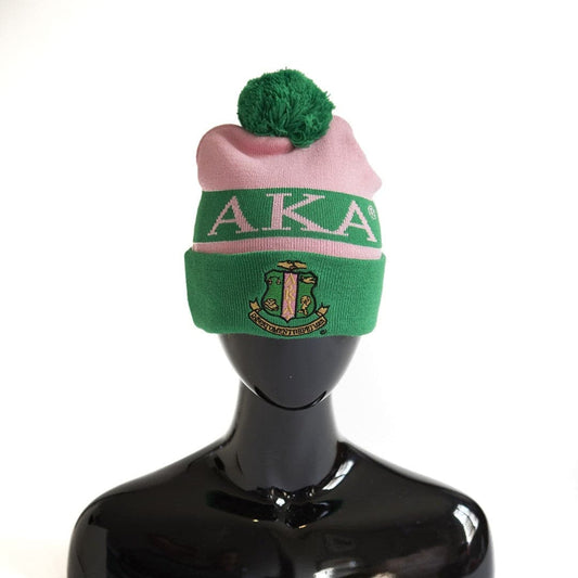 Alpha Kappa Alpha Pink & Green Beanie Cap