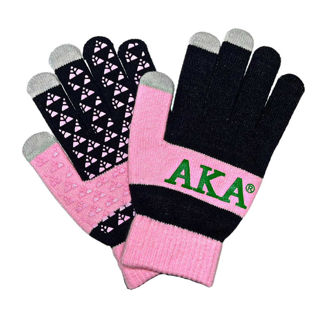 Alpha Kappa Alpha (AKA) Black Pink Green Knit Texting Gloves