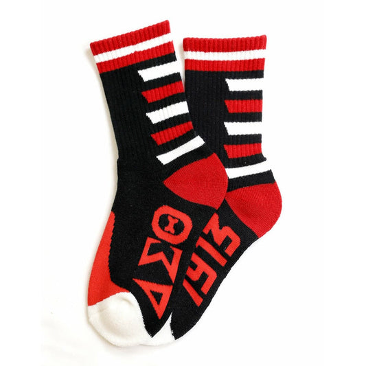 Delta Sigma Theta  Black, Red & White  Stripe Socks