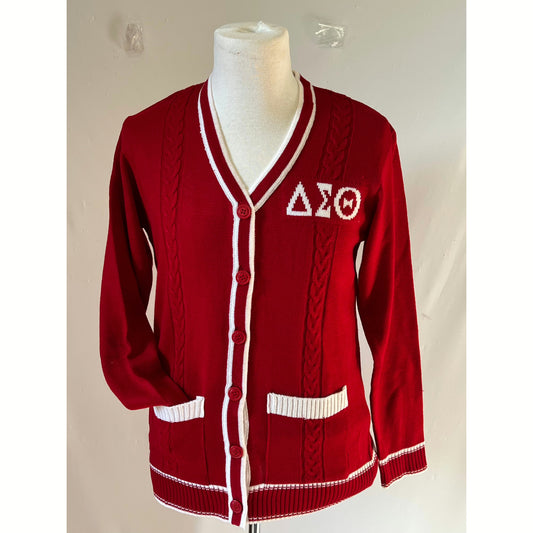 Delta Sigma Theta Crimson and White Cardigan Sweater