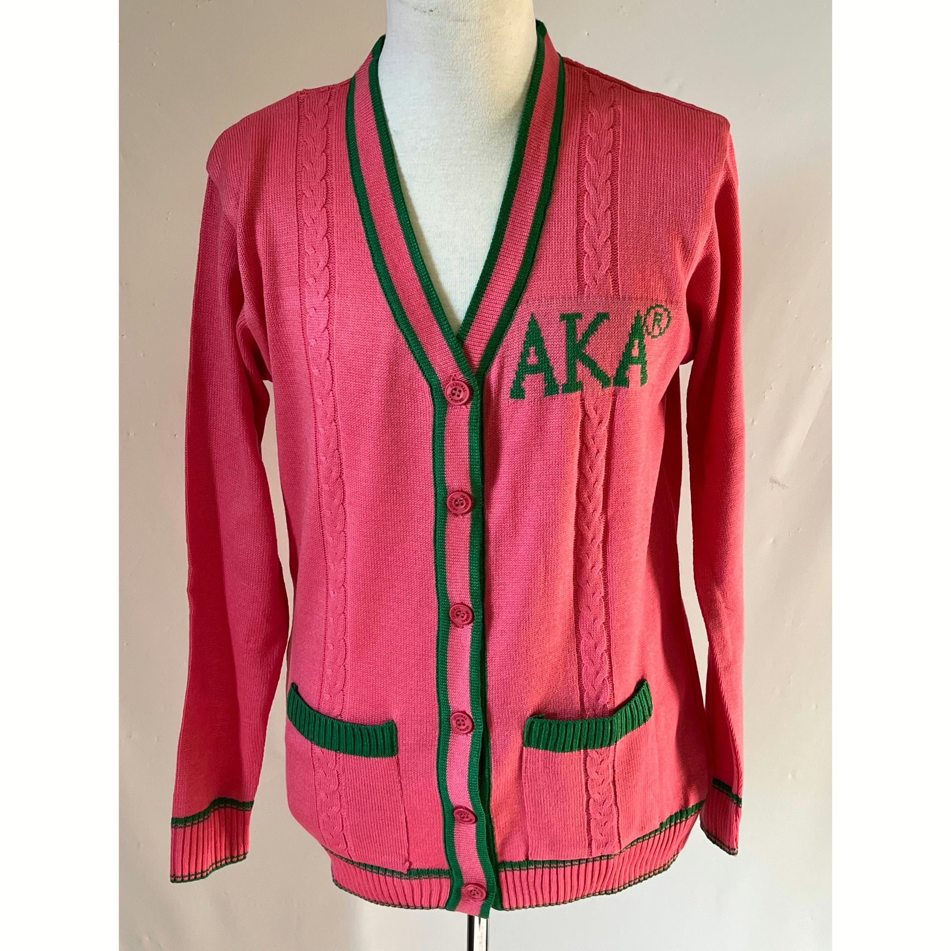 Alpha Kappa Alpha Salmon Pink Apple Green Cardigan Sweater