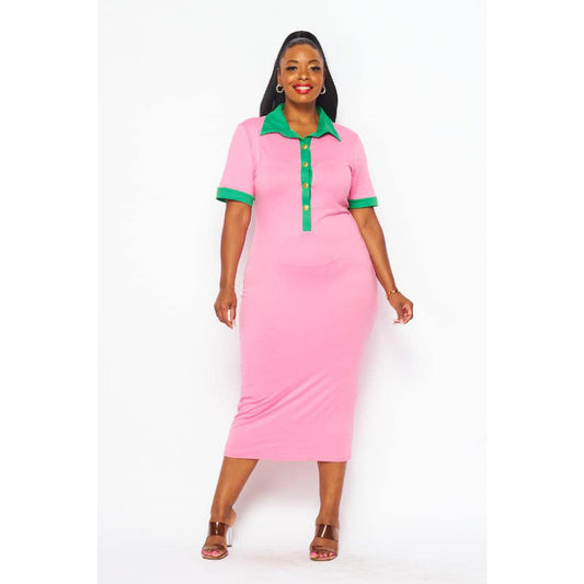 Alpha Kappa Alpha Inspired: Pink & Green Collar  Dress